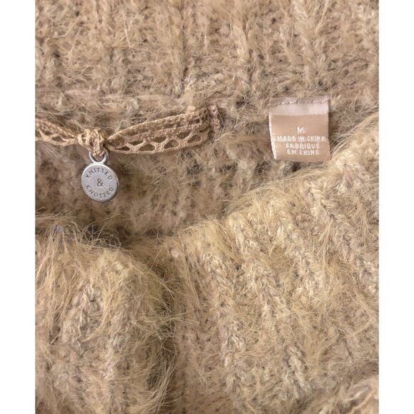 ANTHROPOLOGIE Knitted & Knotted TALAH Eyelash Cardigan Tan Jacket Size Medium - Picture 3 of 4